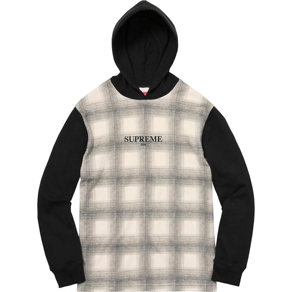 Supreme Shadow Plaid Hooded L-S Top Black — Kick Game