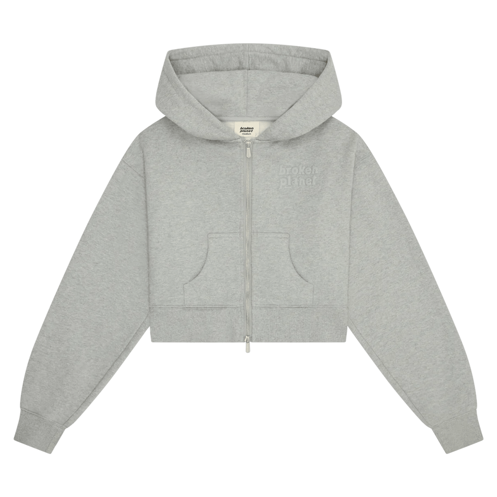 Broken Planet Market Basics Cropped Zip Up Hoodie - Heather Grey - Kick Game