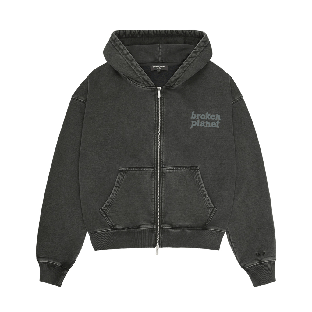 Broken Planet Market Basics Zip Up Hoodie - Washed Soot Black - Kick Game