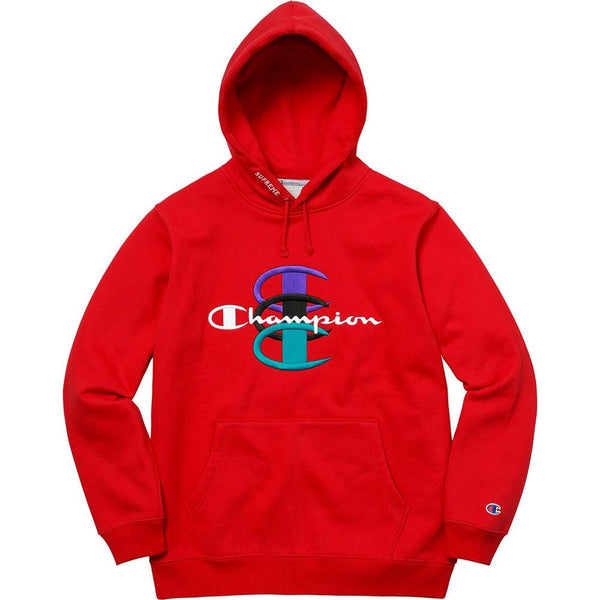 Supreme Champion Stacked C Hooded Sweatshirt Red — Kick Game