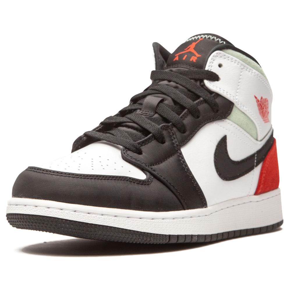 Jordan 1 mid white black red best sale