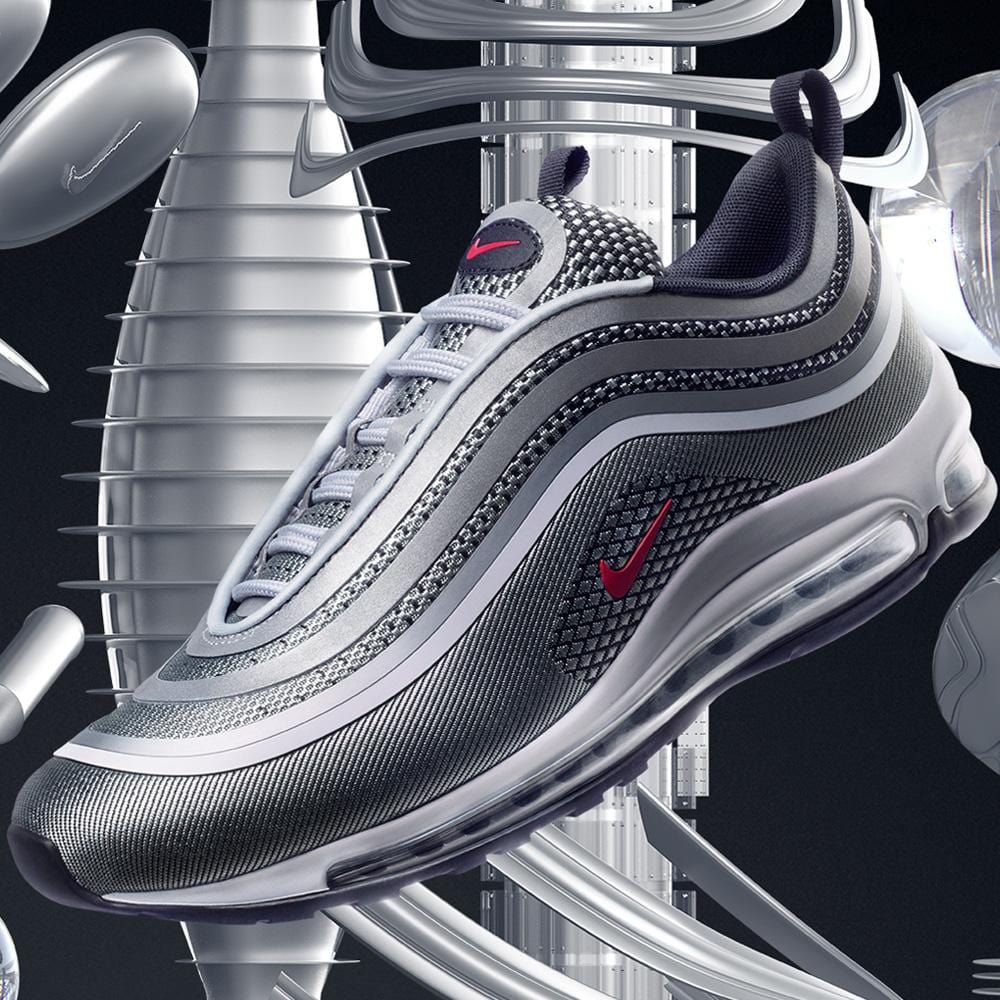 Nike Air Max 97 Ultra Metallic Silver Varsity Red Kick Game