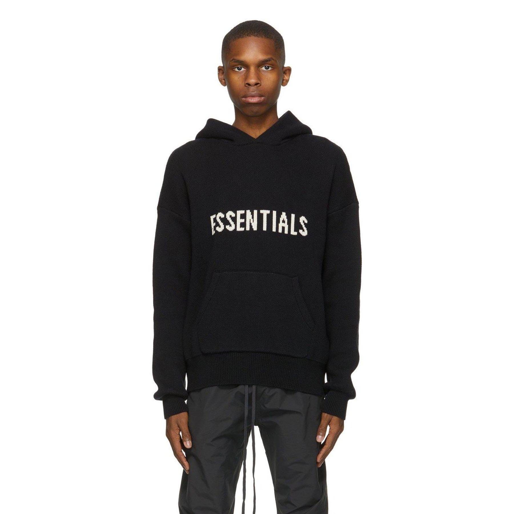 FEAR OF GOD ESSENTIALS Knit Hoodie Black — Kick Game