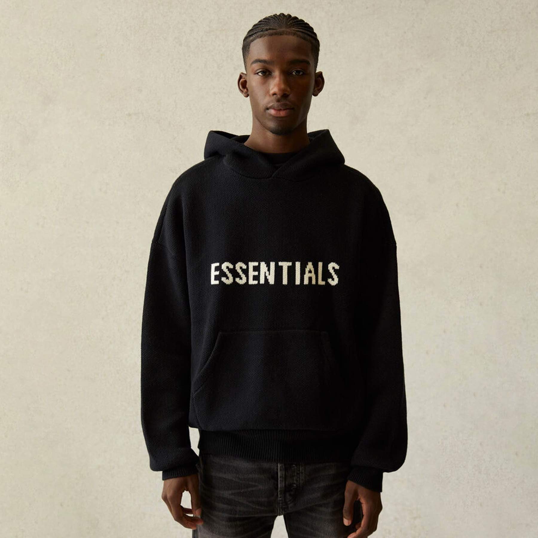 Essentials taupe outlet knit logo hoodie