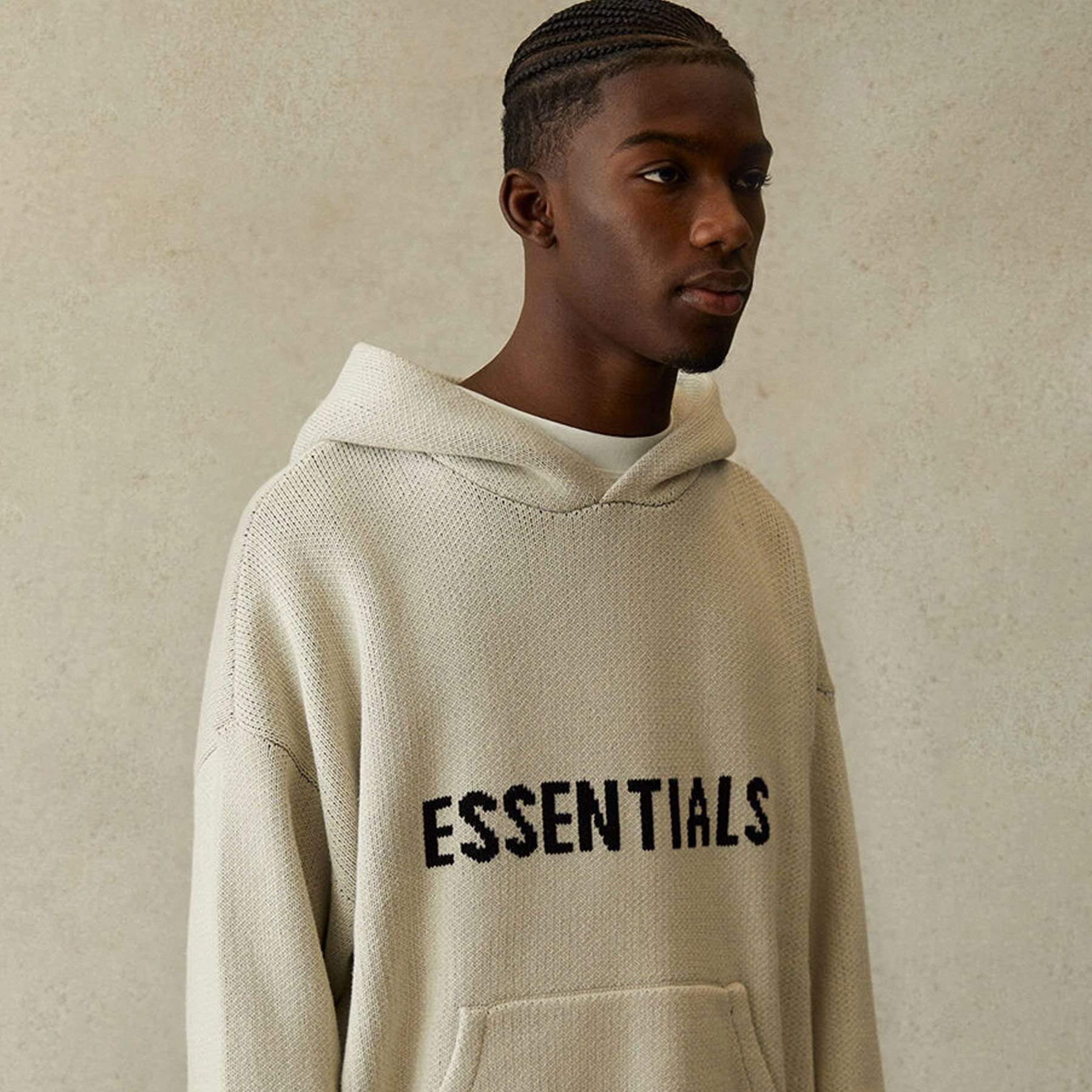 FEAR OF GOD ESSENTIALS Knit Pullover Hoodie Light Heather Oatmeal ...